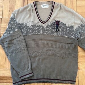 Vintage Caramel Men's Golf Gray Sweater with Embroidered Golfer Design